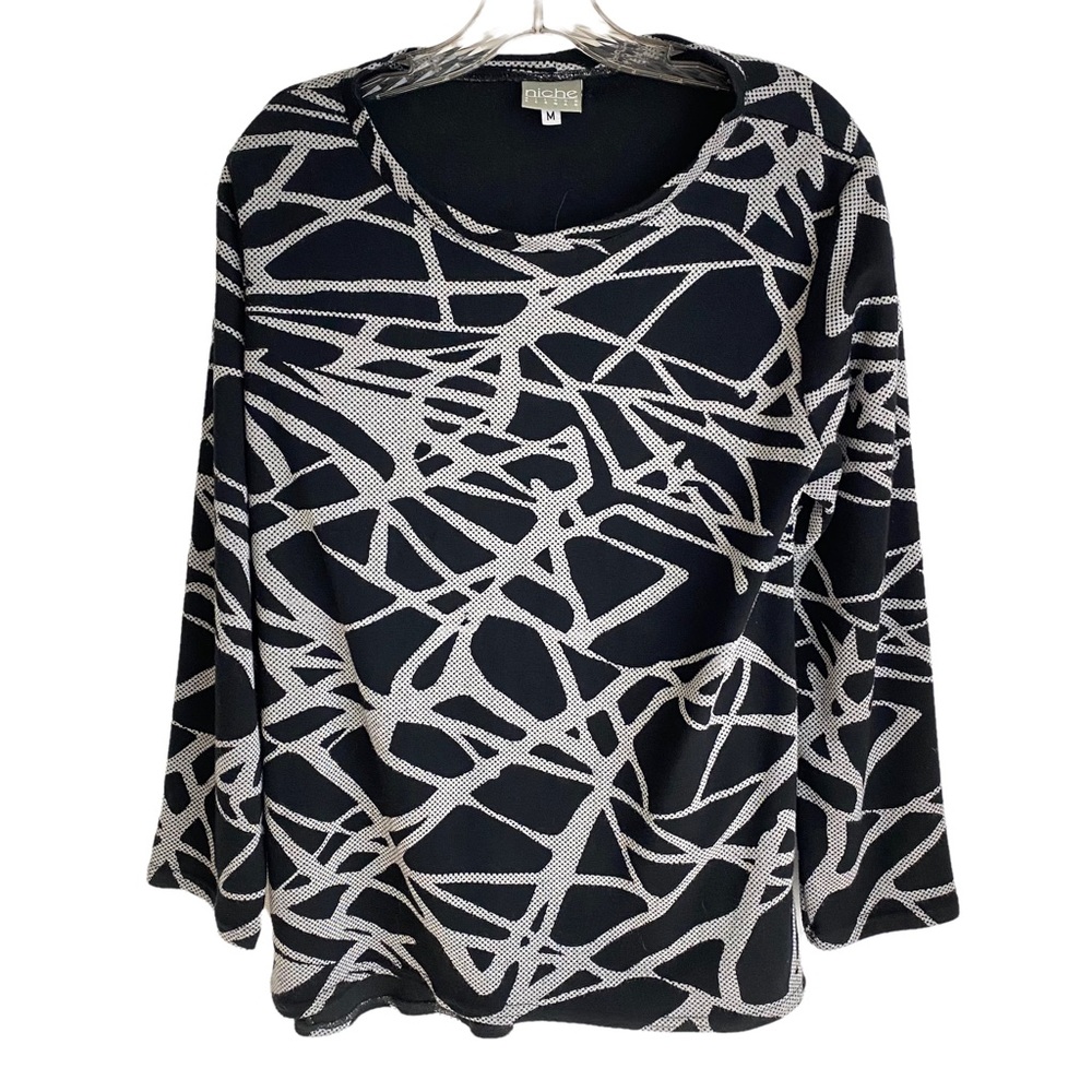Niche Nilgun Derman Vintage Black Tan Graphic Print Top Size Medium